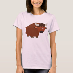 Niedlich Shy Cartoon Bull Women T - Shirt