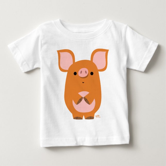 Niedlich Shy Cartoon Pig Baby T - Shirt (Vorderseite)