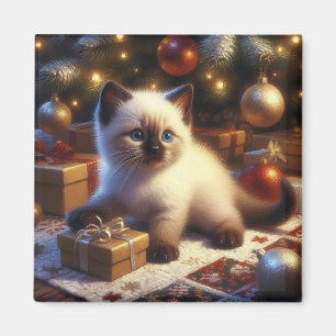 Niedlich Siamese Kitten Weihnachten Magnet