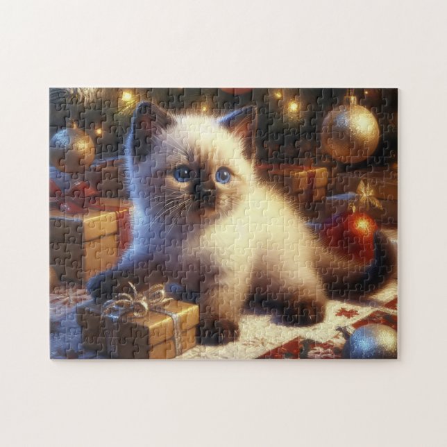 Niedlich Siamese Kitten Weihnachten Puzzle (Horizontal)