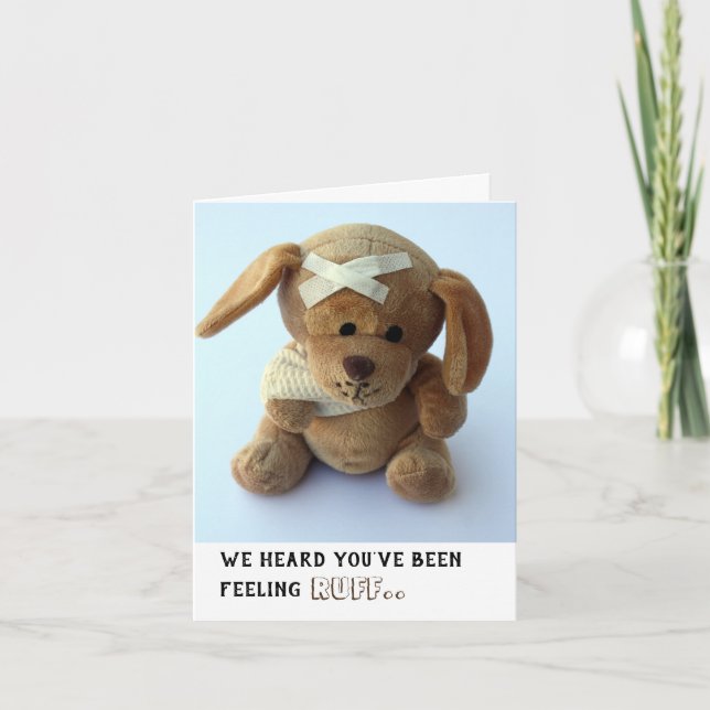 Niedlich Sick Teddy Dog Brunnen Card Karte (Vorderseite)