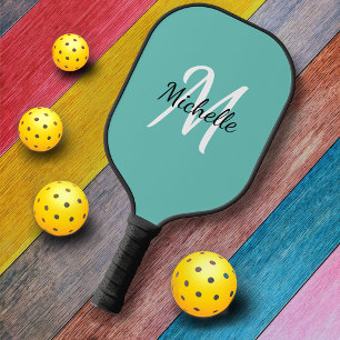 Niedlich Simple Blue Monogram Name + Initial Pickleball Schläger