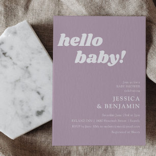 Niedlich Simple Dusty Lilac Hello Baby Dusche Einladung
