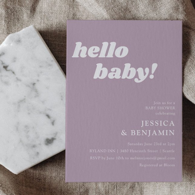 Niedlich Simple Dusty Lilac Hello Baby Dusche Einladung (Von Creator hochgeladen)