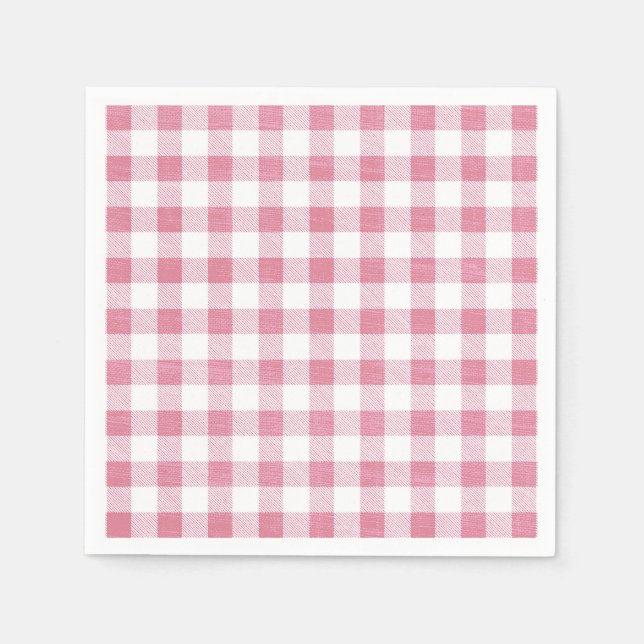Niedlich Simple Girly Preppy Pink Gingham Kariert Serviette (Vorderseite)