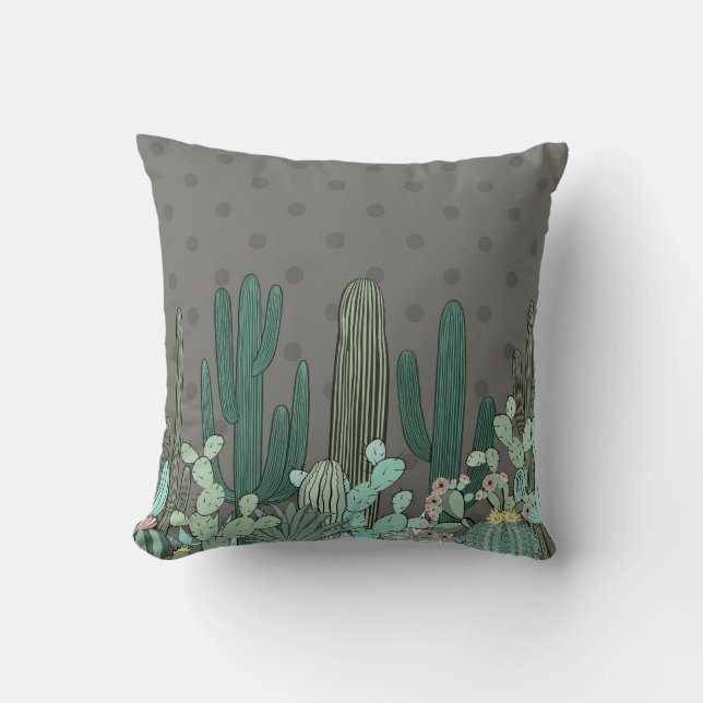 Niedlich Simple Gray Poka Dot Cactus Kissen (Vorderseite)