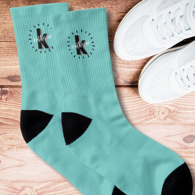 Niedlich Simple Initial Mit Monogramm Socken (Cute Simple Teal Turquoise Initial Monogrammed Socks)