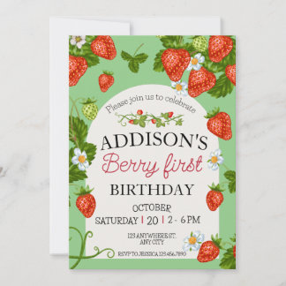 Niedlich Simple Red Blue Berry Sweet 1. Geburtstag Einladung