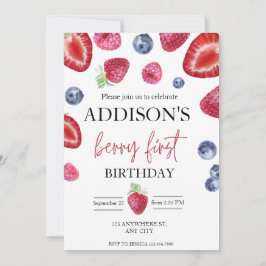 Niedlich Simple Red Blue Berry Sweet 1. Geburtstag Einladung