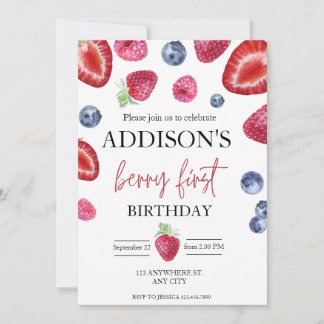 Niedlich Simple Red Blue Berry Sweet 1. Geburtstag Einladung