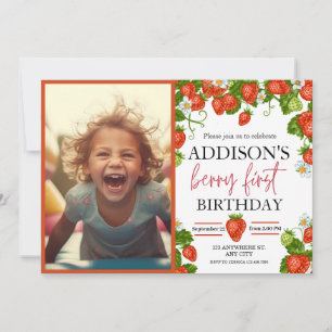 Niedlich Simple Red Blue Berry Sweet 1. Geburtstag Einladung