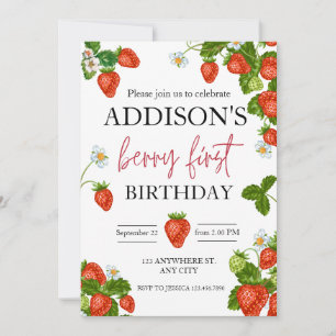 Niedlich Simple Red Blue Berry Sweet 1. Geburtstag Einladung