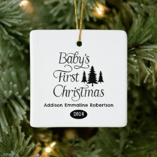 Niedlich Simple Schwarz-weiß Baby's 1. Weihnachten Keramikornament