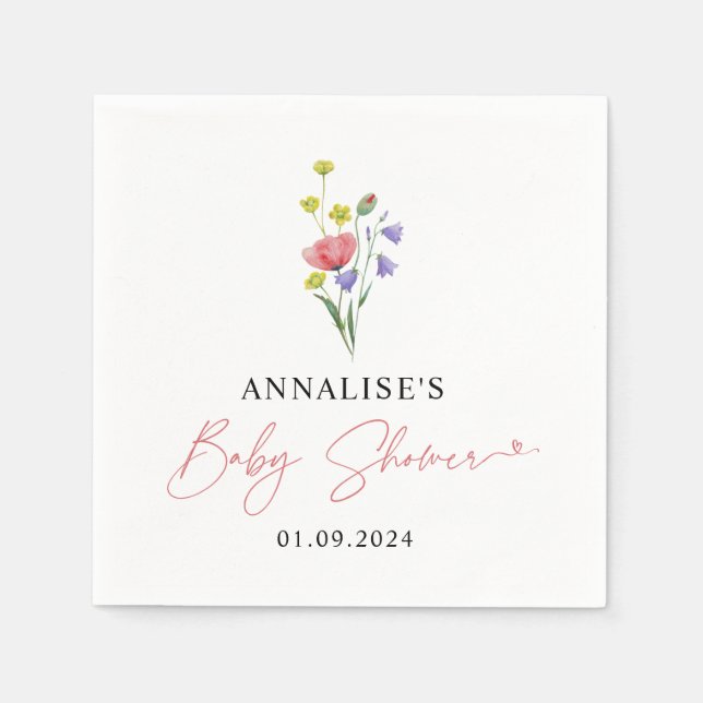 Niedlich Simples Wasserfarbe Wildblume Kinderdusch Serviette (Vorderseite)