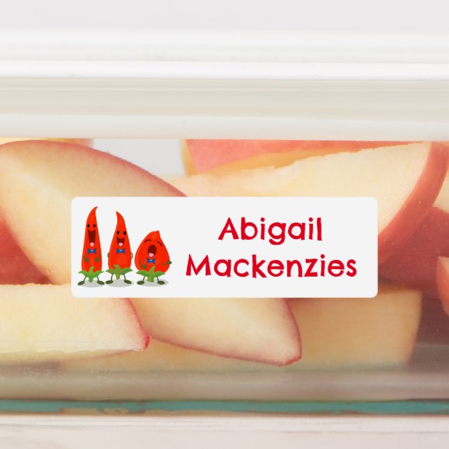 Niedlich singt Chili Paprikaschoten Cartoon person Etiketten (Befestigt)