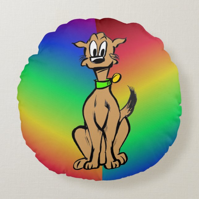 Niedlich sitzender Hund, Rainbow Kids Runder Kisse Rundes Kissen (Vorderseite)
