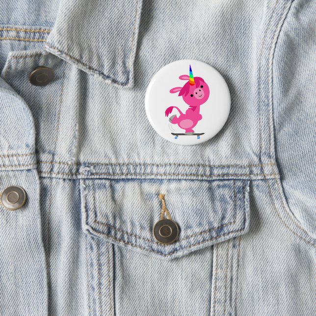 Niedlich Skateboarding Cartoon Unicorn Button (Beispiel)