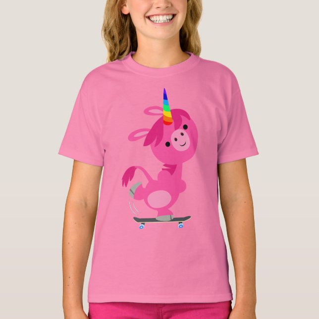 Niedlich Skateboarding Cartoon Unicorn Kinder T -  T-Shirt (Vorderseite)
