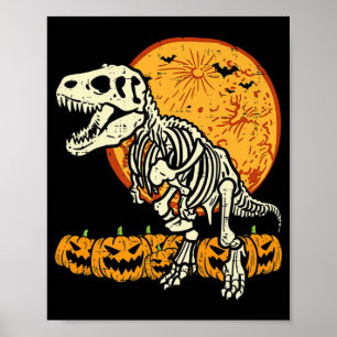 Niedlich Skeleton Dinosaur Trex Dino Pumpkins Moon Poster