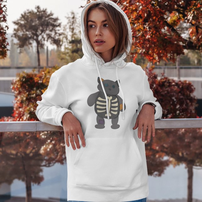 Niedlich Skeleton Kitty Cat Halloween Hoodie (Von Creator hochgeladen)