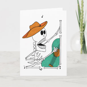 Niedlich Skeleton singend Cowboy Gitarre spielen Karte
