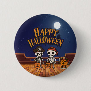 niedlich, Skelette und KürbisHalloween Button