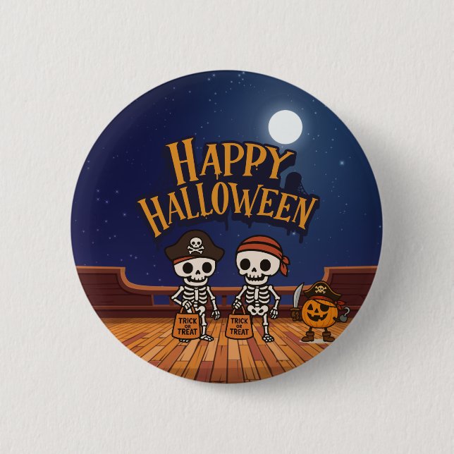 niedlich, Skelette und KürbisHalloween Button (Vorderseite)