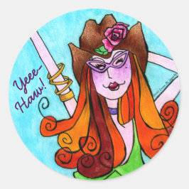Niedlich Skinny Texas Cowgirl YeeHaw Runder Aufkleber