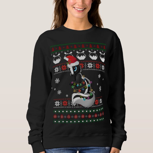 Niedlich Skunk Ugly Sweater Christmas Light Pajama Sweatshirt (Vorderseite)