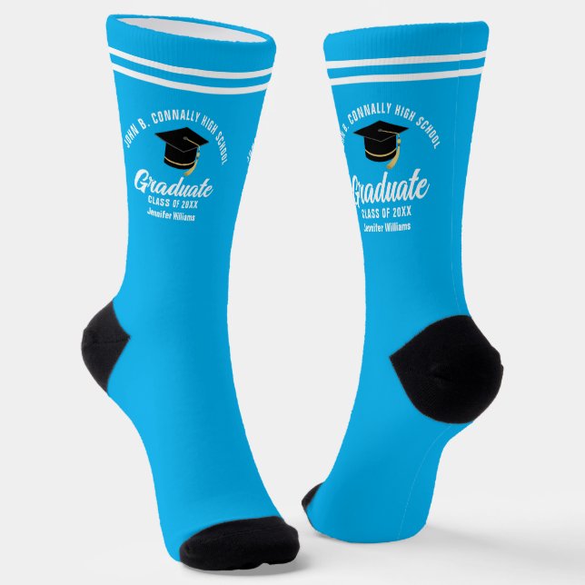 Niedlich Sky Blue Graduate Custom Abschluss Socken (Gewinkelt)