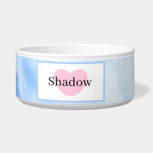 Niedlich Sky Blue Pink Herz mit Name Pet Napf
