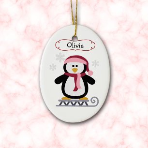 Niedlich Sledding Penguin Personalisierte Weihnach Keramikornament