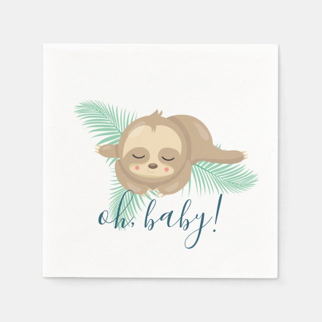 Niedlich Sleepy Baby Sloth Oh Baby Dusche Serviette (Vorderseite)