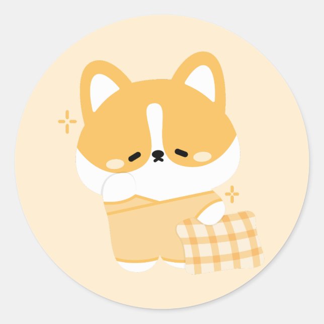 Niedlich Sleepy Corgi Runder Aufkleber (Vorderseite)