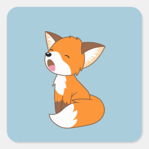 Niedlich Sleepy Little Fox auf Blue Quadratischer Aufkleber