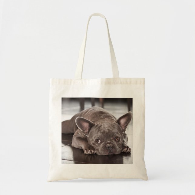 Niedlich Sleepy Sad Eyes French Bulldog Foto Tragetasche (Vorne)