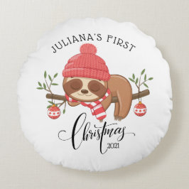 Niedlich Sleepy Sloth Baby's First Christmas Rundes Kissen