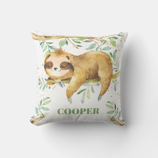 Niedlich Sleepy Sloth Forest Greenery Junge Kinder Kissen (Vorderseite)