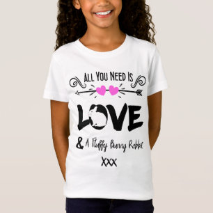 Niedlich Slogan Liebe & Fluffy Bunny Rabbit Thema  T-Shirt