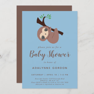 Niedlich Sloth Baby Shower Boy Blue Brown Kawaii Einladung