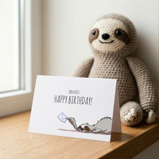 Niedlich Sloth Belated Happy Birthday Funny Cartoo Karte (Von Creator hochgeladen)