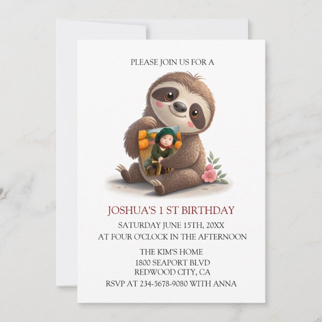 Niedlich Sloth Birthday Einladung (Vorderseite)