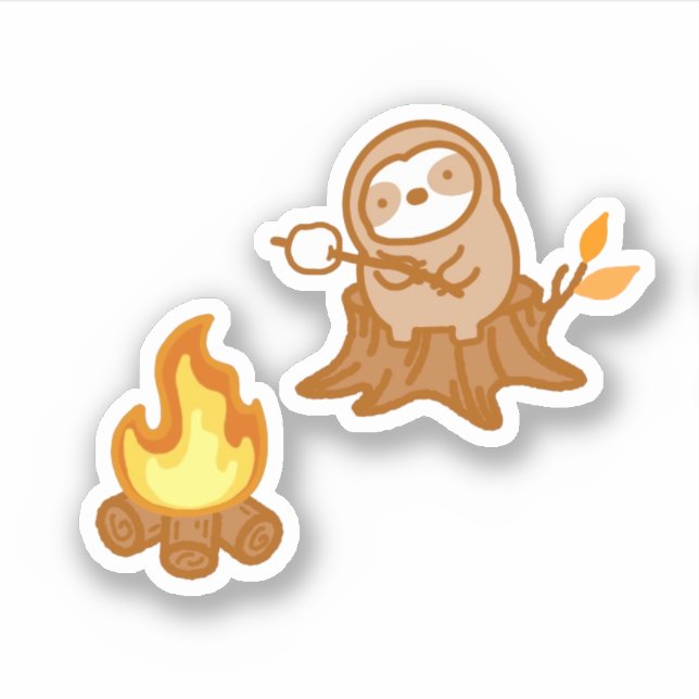 Niedlich Sloth Campfire S'mores Vinyl Sticker (Vorderseite)