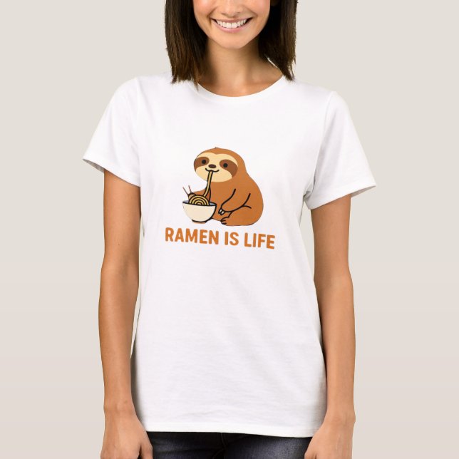 Niedlich Sloth Eating Ramen � Funny Noodle Lover D T-Shirt (Vorderseite)