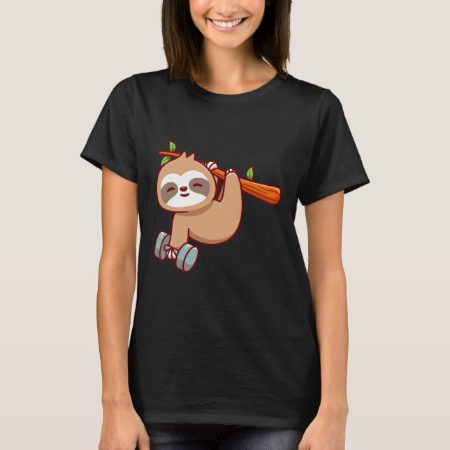 Niedlich Sloth Holding Dumbell T-Shirt (Vorderseite)