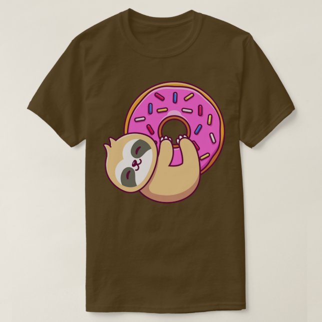 Niedlich Sloth Hug Big Doughnut T-Shirt (Design vorne)