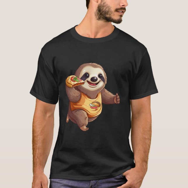 Niedlich Sloth Jogger Joggen Pizza Slice T-Shirt (Vorderseite)