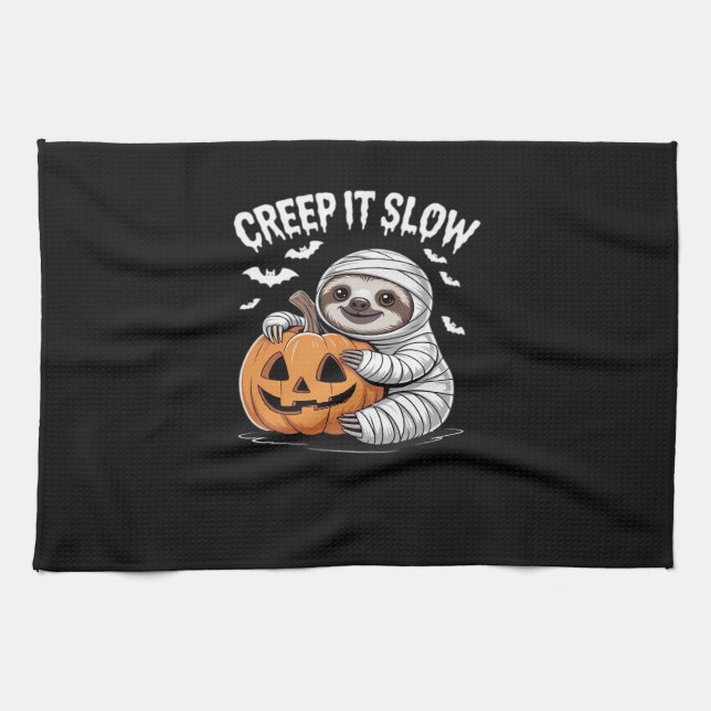 Niedlich Sloth Lovers Funny Halloween Pumpkin Esse Geschirrtuch (Horizontal)