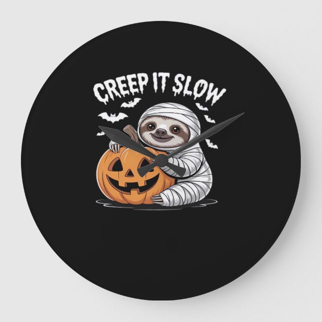 Niedlich Sloth Lovers Funny Halloween Pumpkin Esse Große Wanduhr (Vorderseite)
