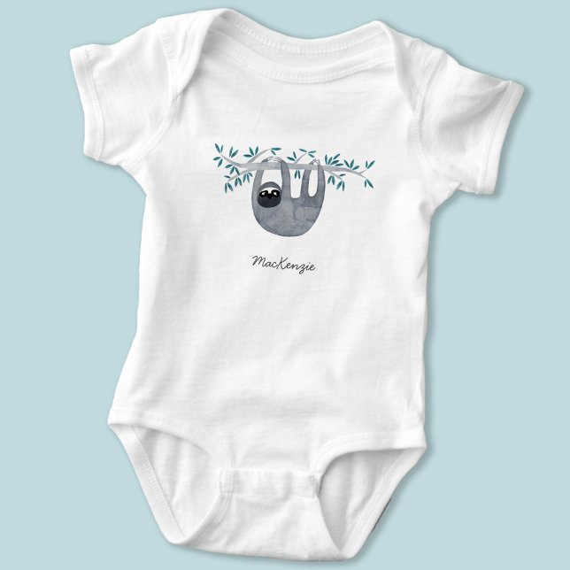 Niedlich Sloth Personalisiert Baby Strampler (Cute watercolor Sloth personalized baby bodysuit)
